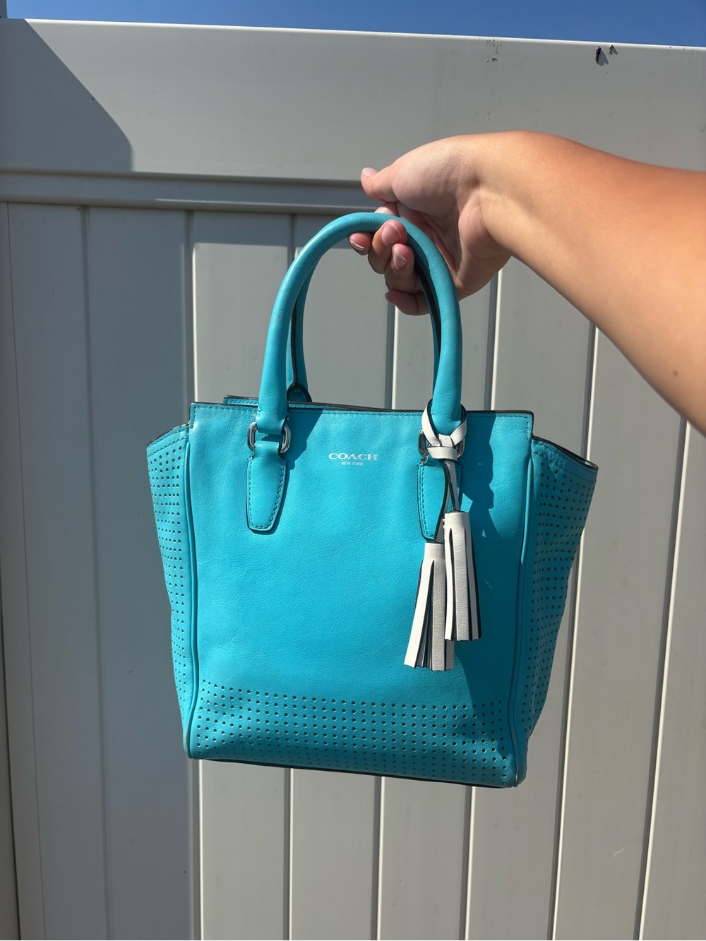 Coach Legacy Perforated Mini Tanner Bag in Robin Blue